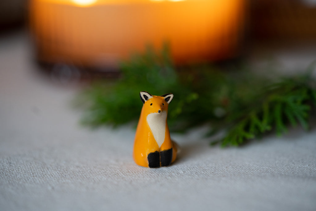 Handmade Ceramic Sitting Fox Figurine