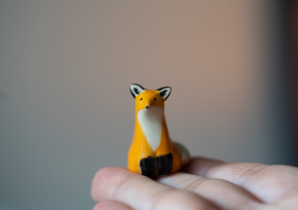 Handmade Ceramic Sitting Fox Figurine