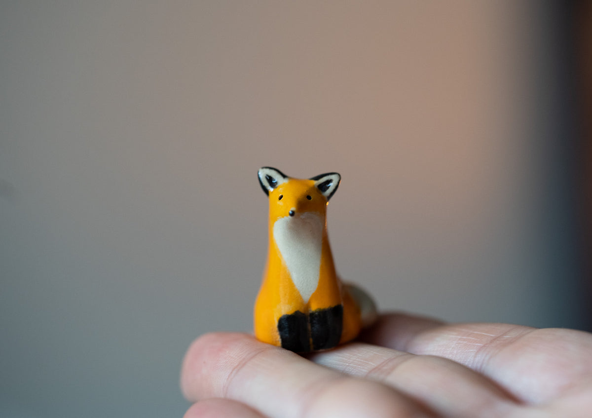 Handmade Ceramic Sitting Fox Figurine