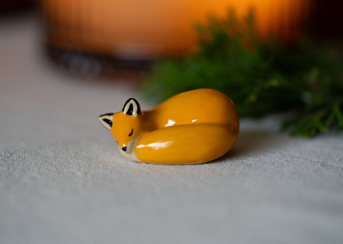 Handmade Ceramic Sleeping Fox Figurine