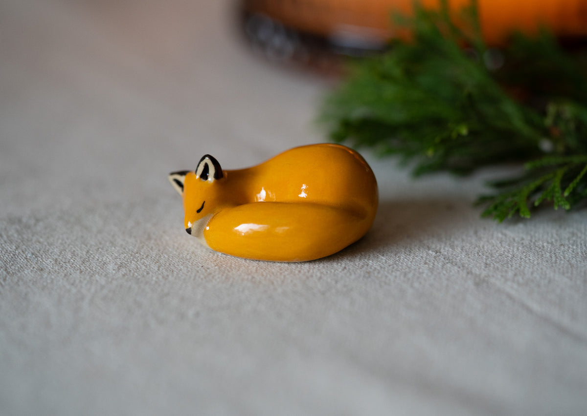 Handmade Ceramic Sleeping Fox Figurine