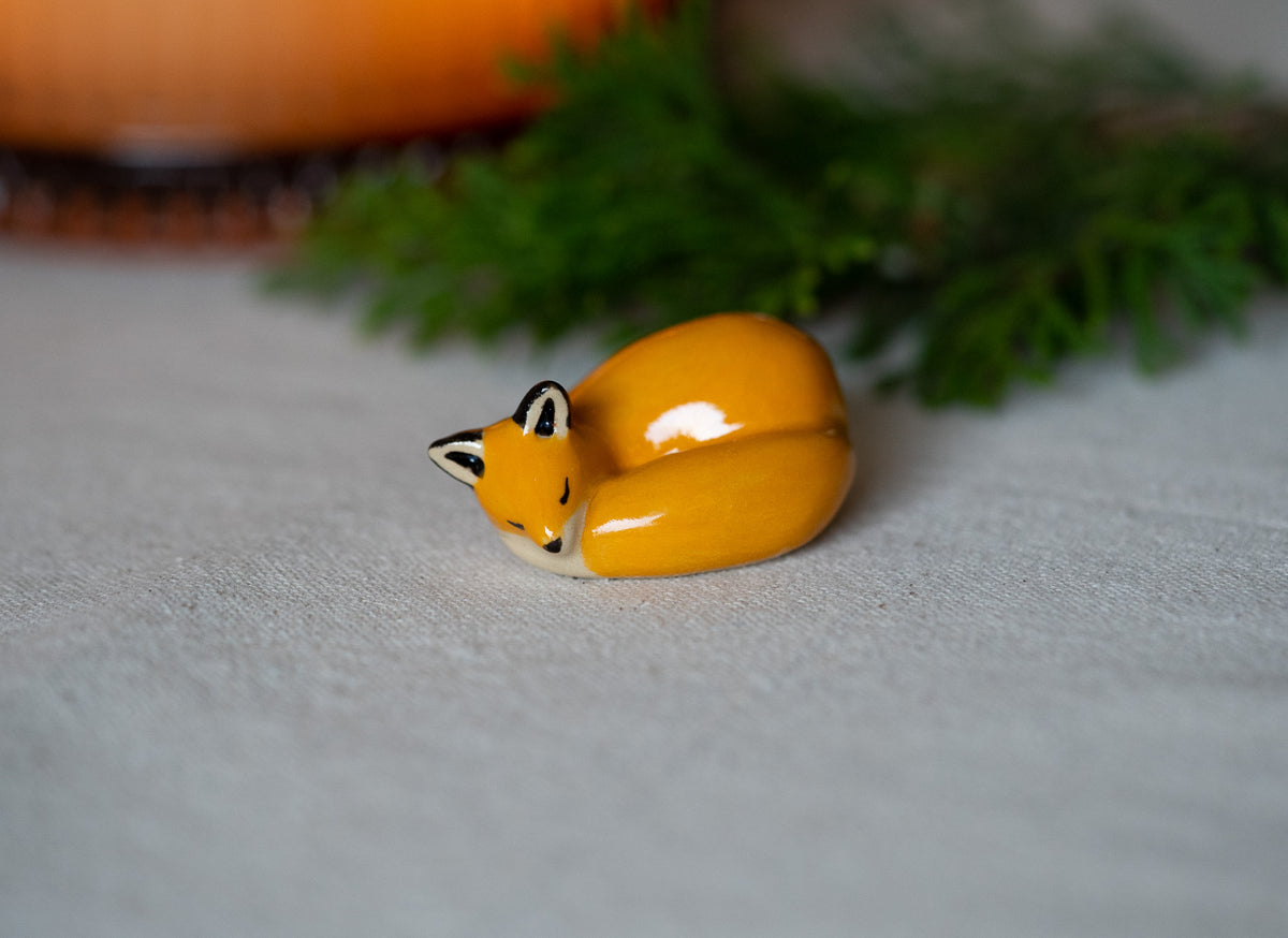 Handmade Ceramic Sleeping Fox Figurine