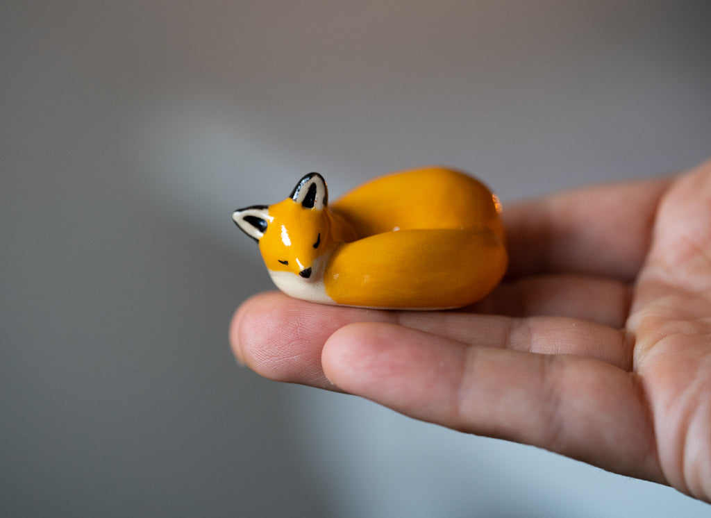 Handmade Ceramic Sleeping Fox Figurine