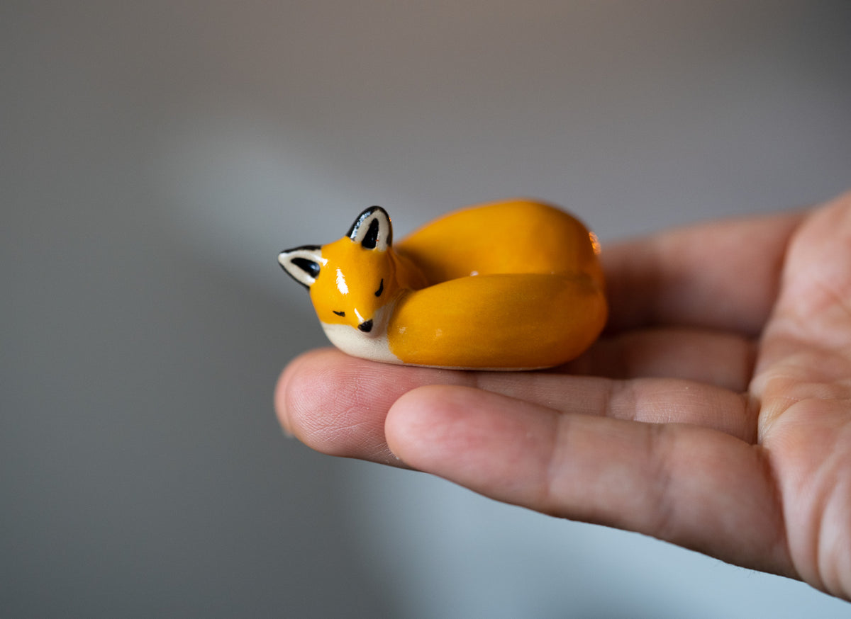 Handmade Ceramic Sleeping Fox Figurine