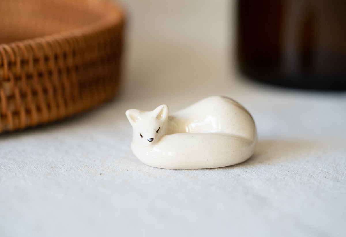 Handmade Ceramic Arctic Fox Figurine
