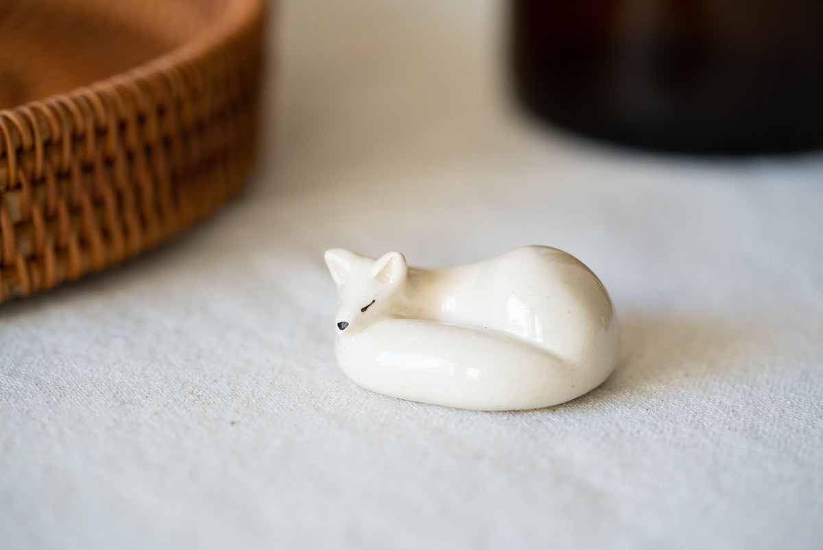 Handmade Ceramic Arctic Fox Figurine
