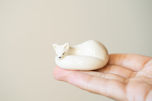 Handmade Ceramic Arctic Fox Figurine