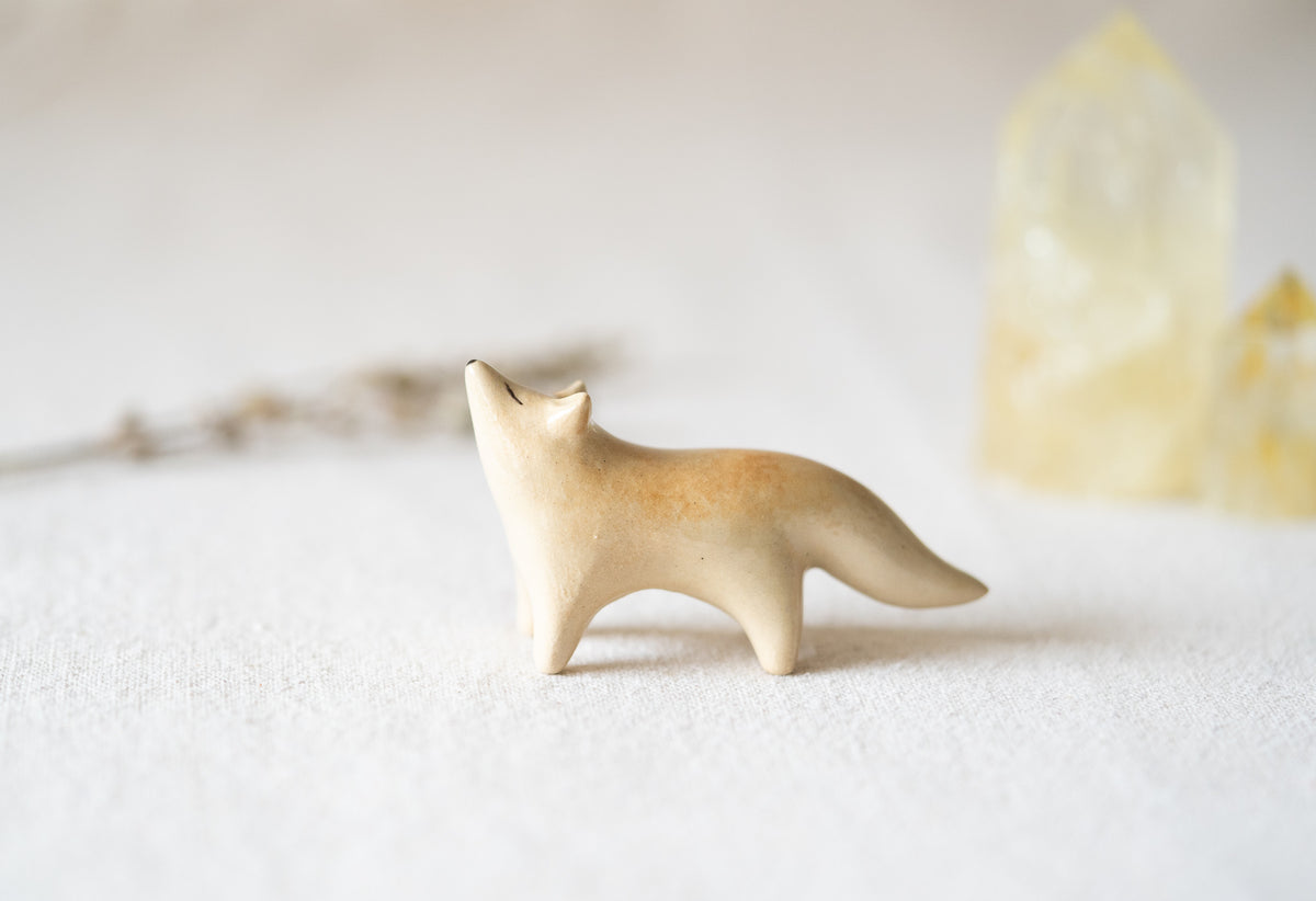 Handmade Ceramic Arctic Fox Figurine