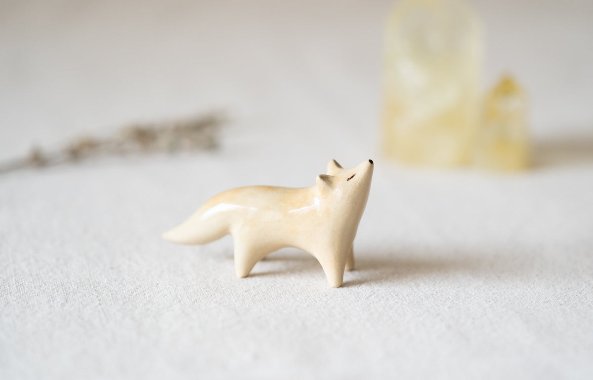 Handmade Ceramic Arctic Fox Figurine