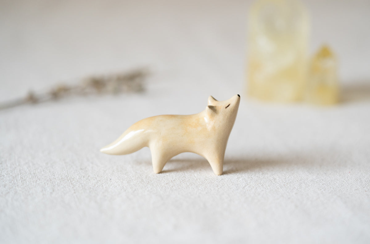 Handmade Ceramic Arctic Fox Figurine
