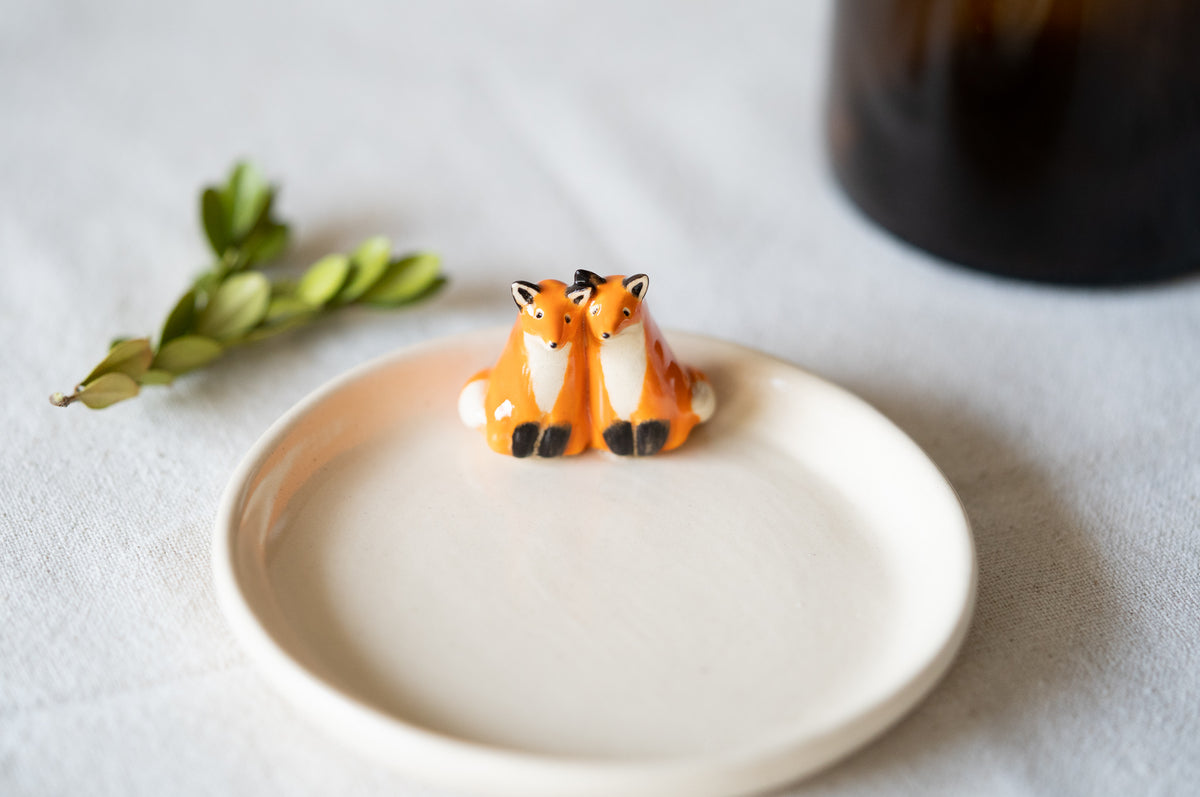 Handmade Ceramic Trinket Dish with Fox Couple