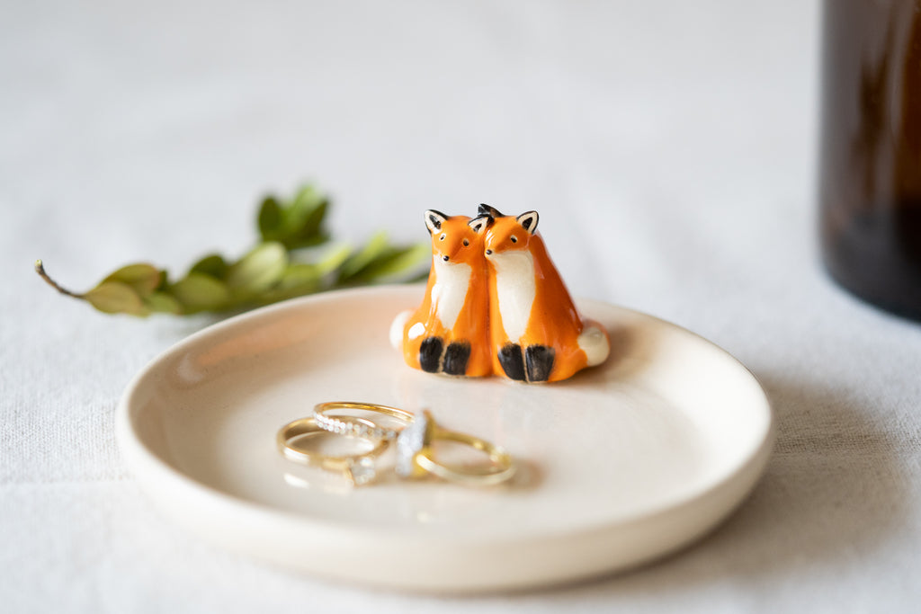 Handmade Ceramic Trinket Dish with Fox Couple