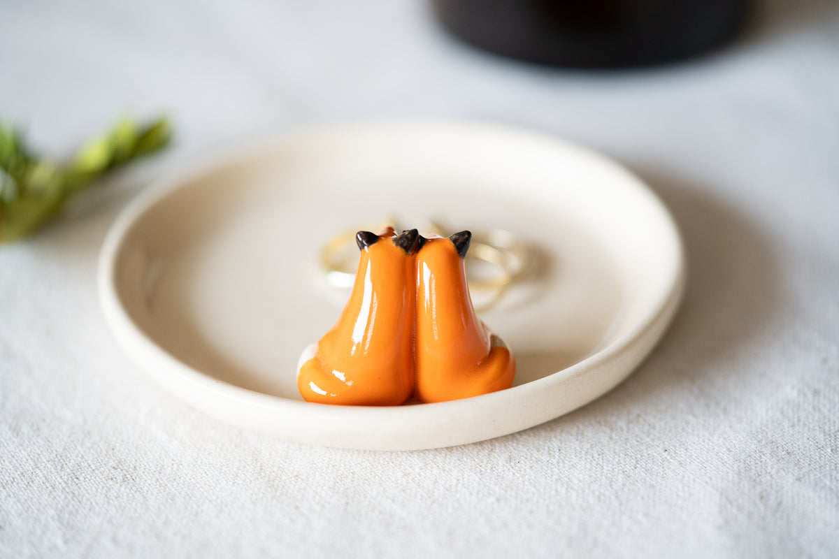 Handmade Ceramic Trinket Dish with Fox Couple