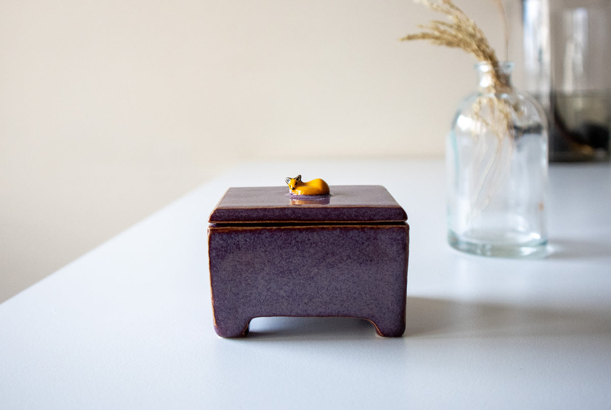 Handmade Ceramic Box with Fox Figurine