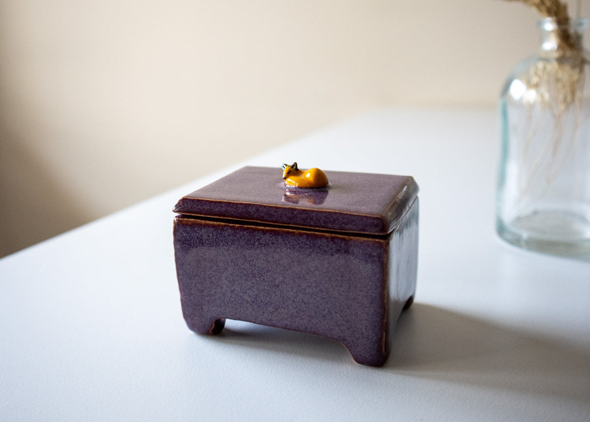 Handmade Ceramic Box with Fox Figurine