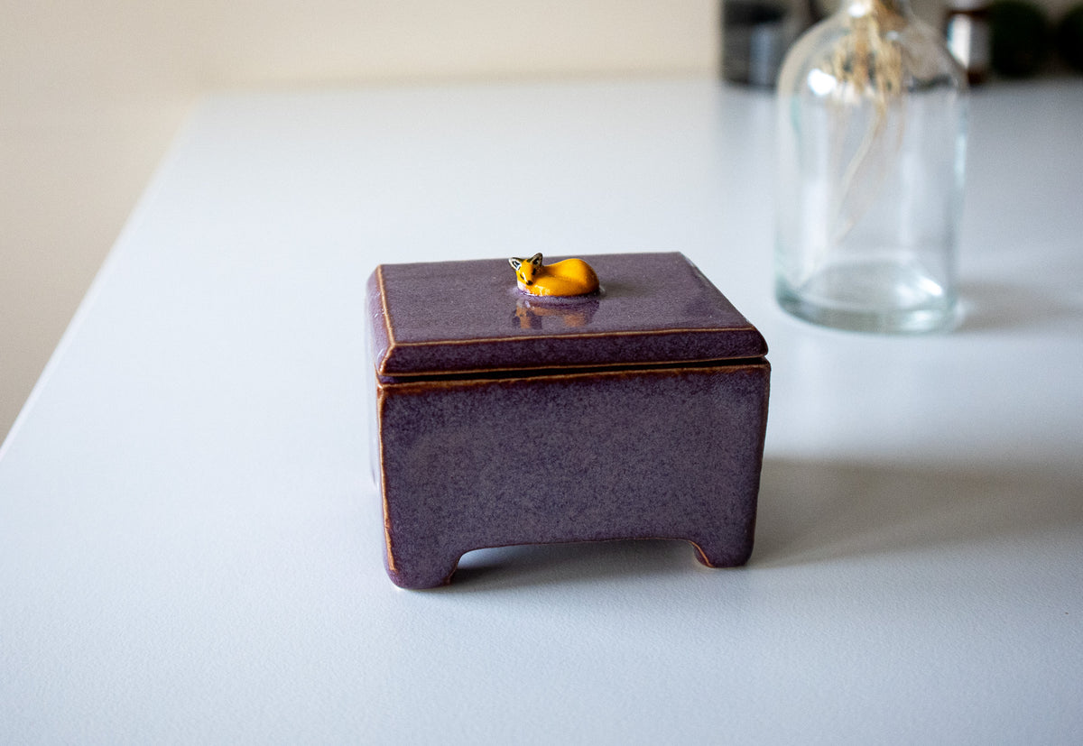 Handmade Ceramic Box with Fox Figurine