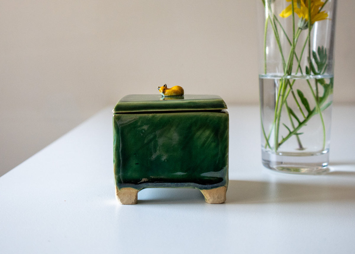Handmade Ceramic Box with Fox Figurine