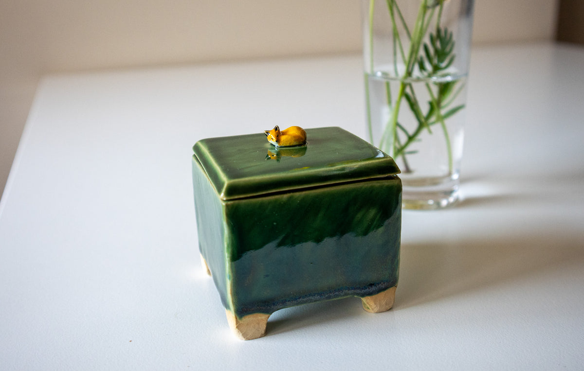 Handmade Ceramic Box with Fox Figurine