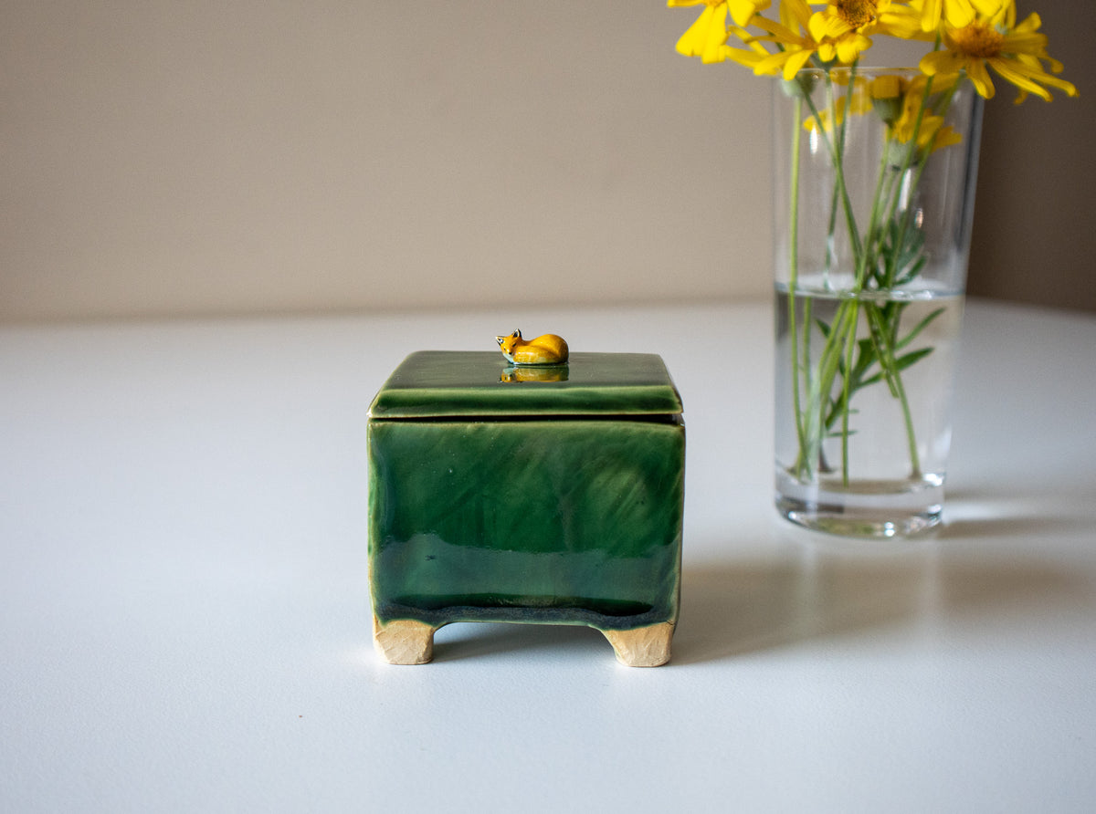 Handmade Ceramic Box with Fox Figurine